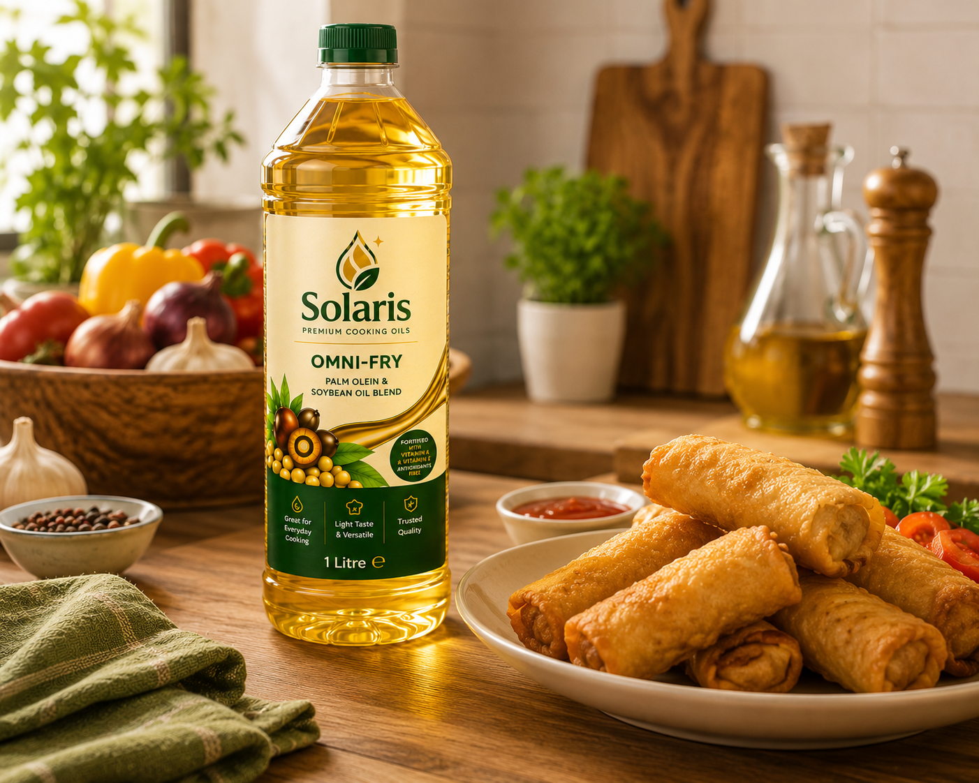 Solaris Omni-Fry palm olein and soybean oil blend bottle